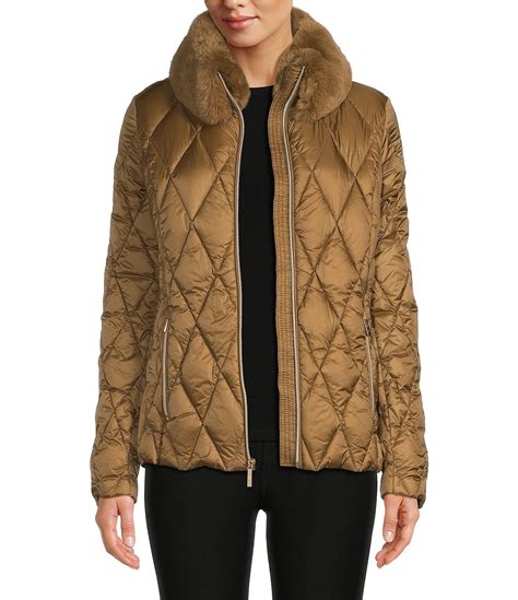 michael kors down coat racoon navy|michael kors quilted nylon jacket.